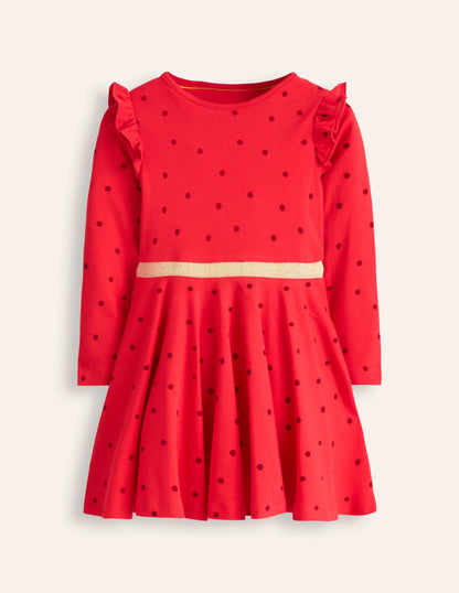 Mabel Twirly Ballerina Dress-Poppy Red Flocked Spot