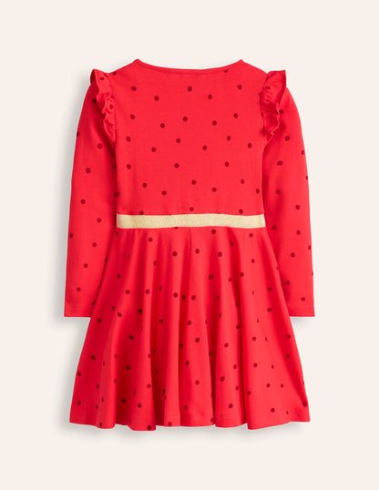 Mabel Twirly Ballerina Dress-Poppy Red Flocked Spot