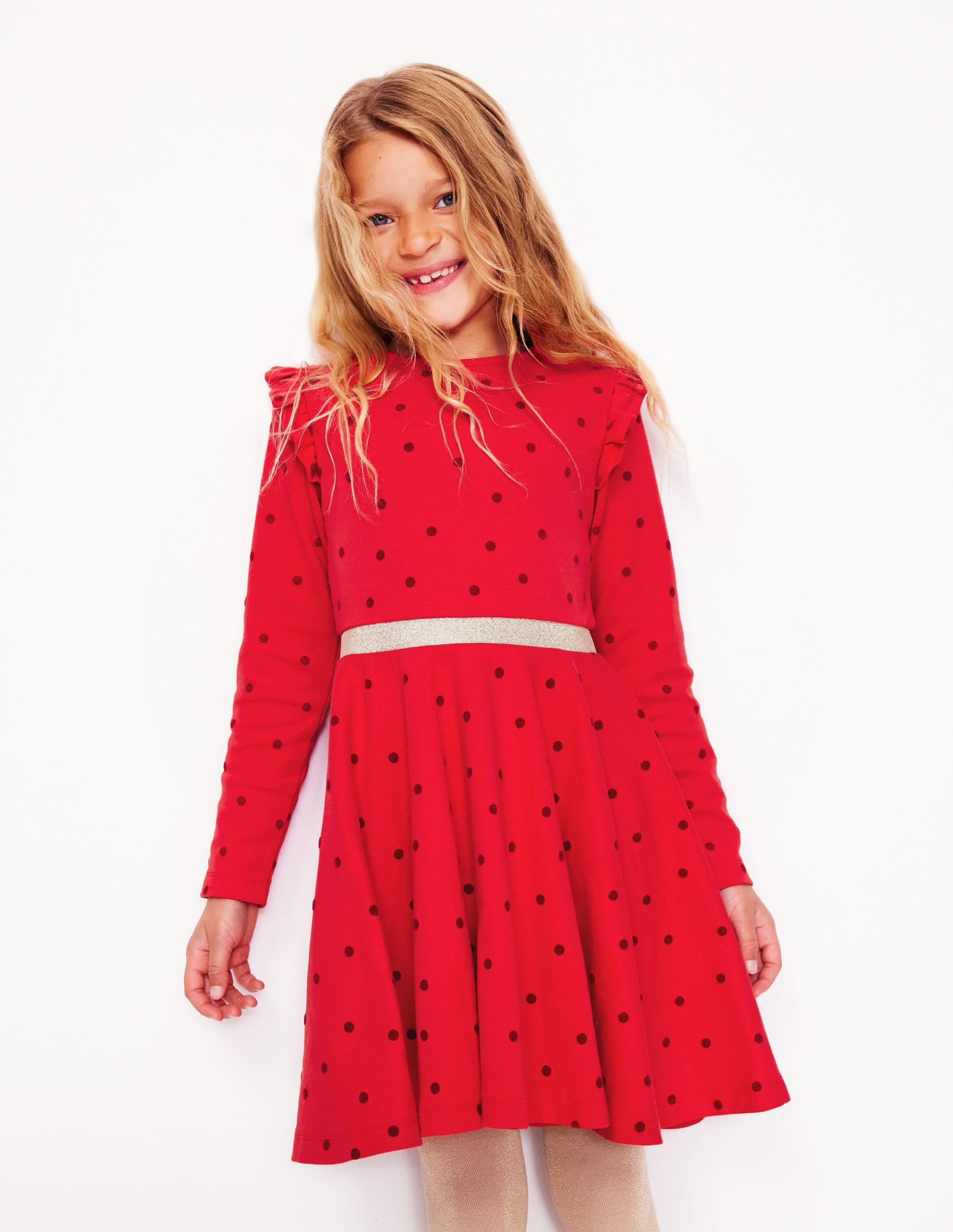 Mabel Twirly Ballerina Dress-Poppy Red Flocked Spot - Image 2