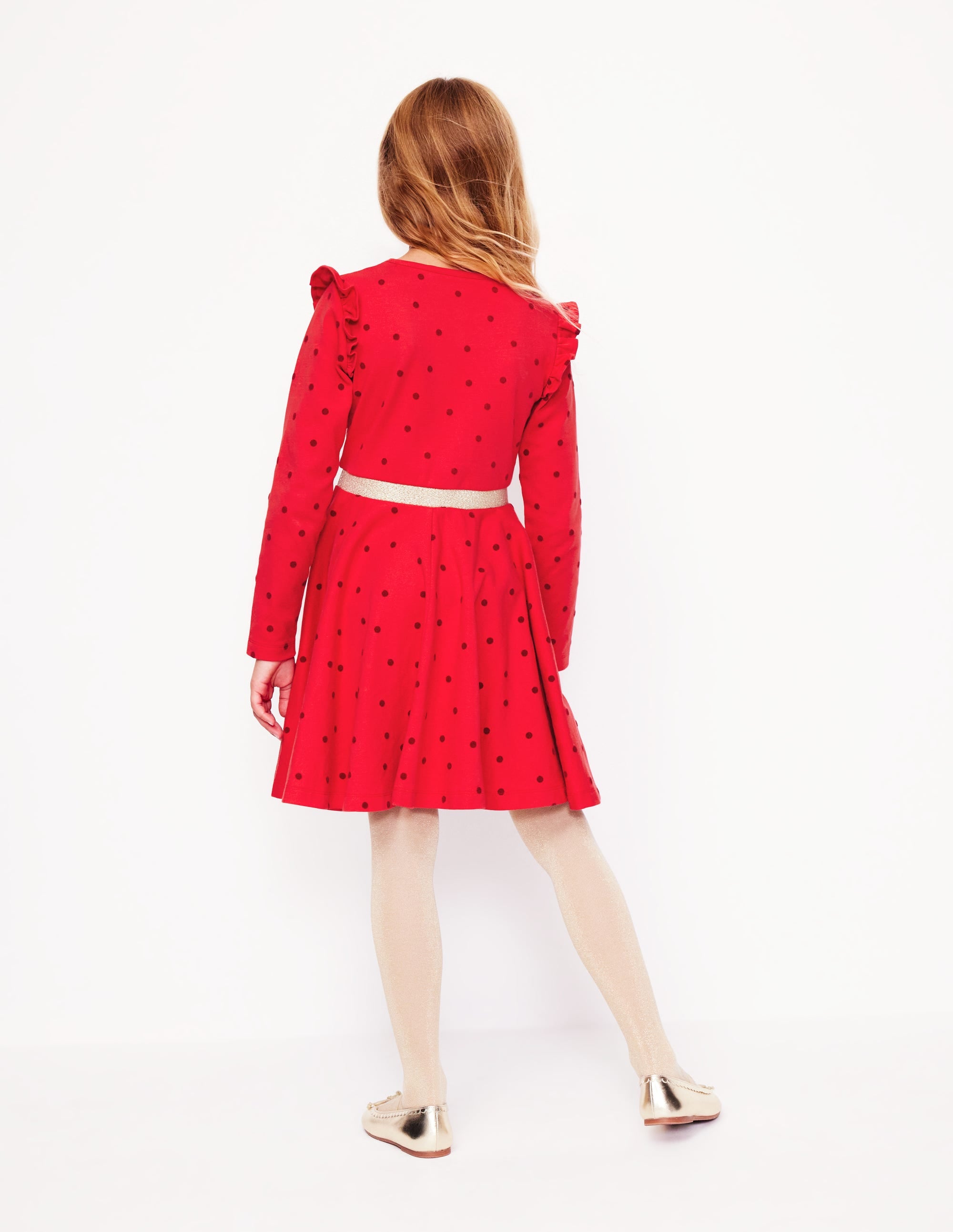 Mabel Twirly Ballerina Dress-Poppy Red Flocked Spot - Image 4