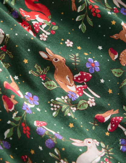 Katherine Tiered Jersey Dress-Pine Festive Woodland