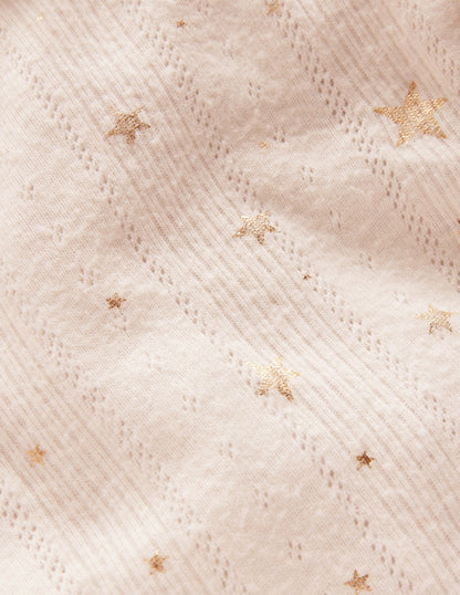 Ruffle Sparkle Pointelle-Vanilla White Gold Foil Star