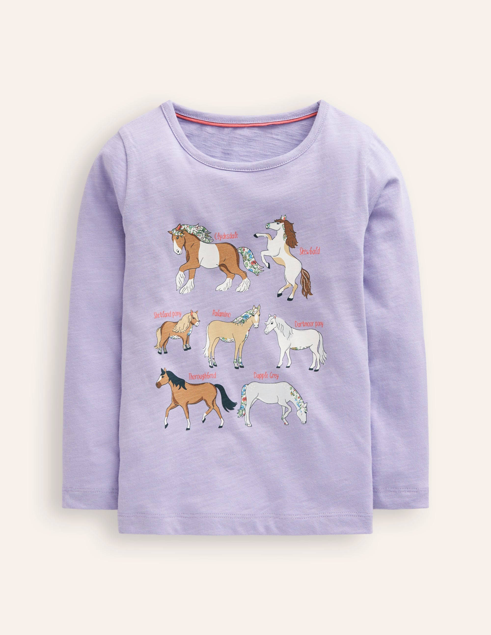 Printed Graphic T-Shirt-Misty Lavendar Horses - Image 1