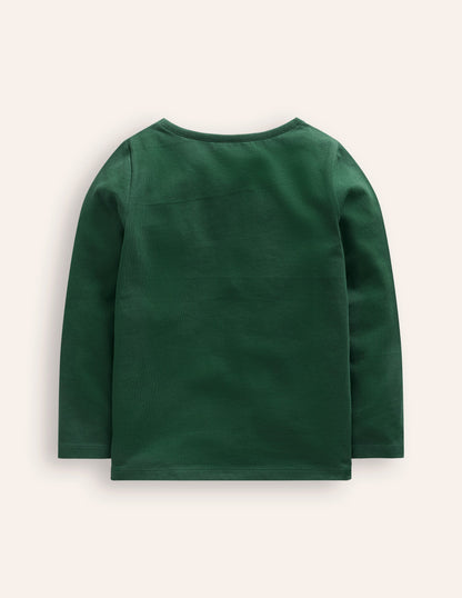 Appliqué Long Sleeve Top-Jewel Green Winter Friends