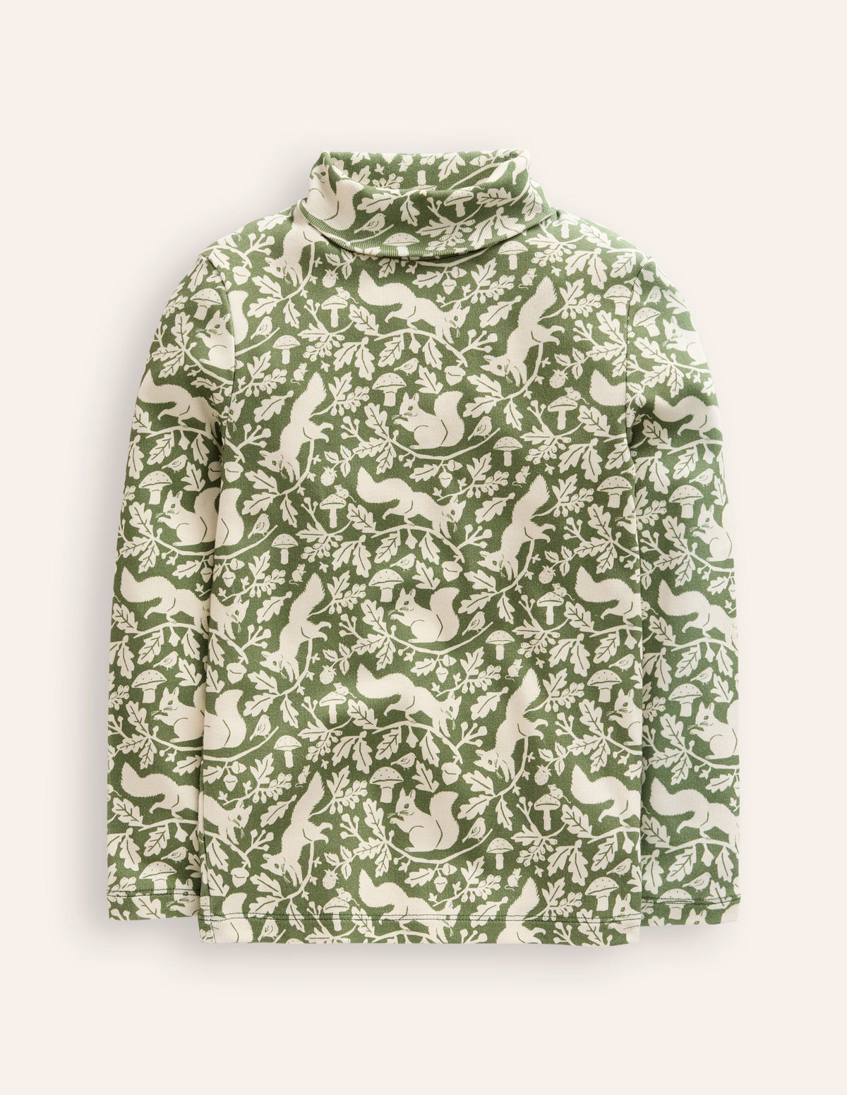 Super Soft Roll Neck Top-Safari Green Woodland Squirrel - Image 1