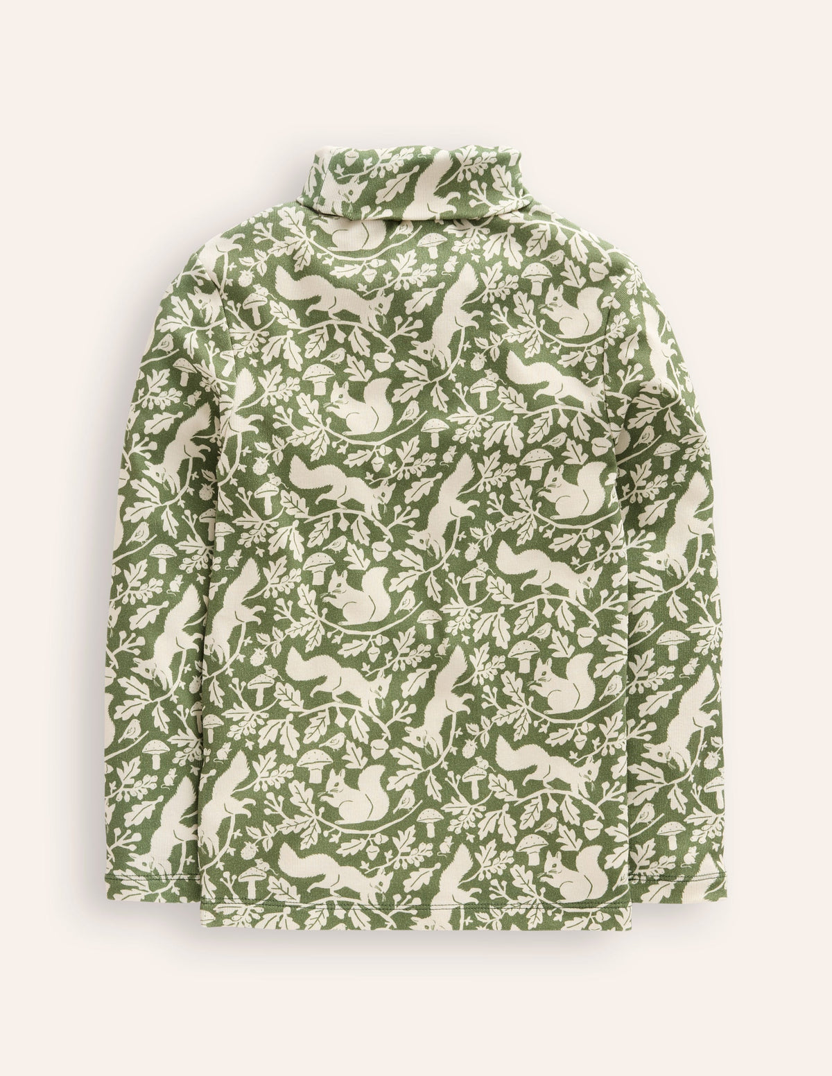 Super Soft Roll Neck Top-Safari Green Woodland Squirrel - Image 2