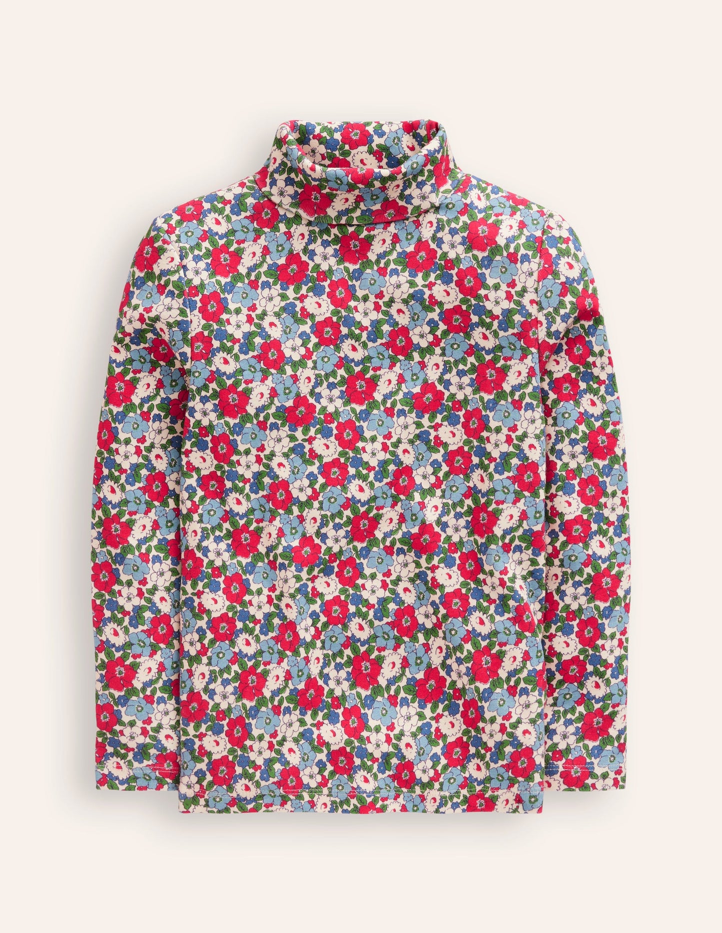 Super Soft Roll Neck Top-Glacier Blue Winter Floral