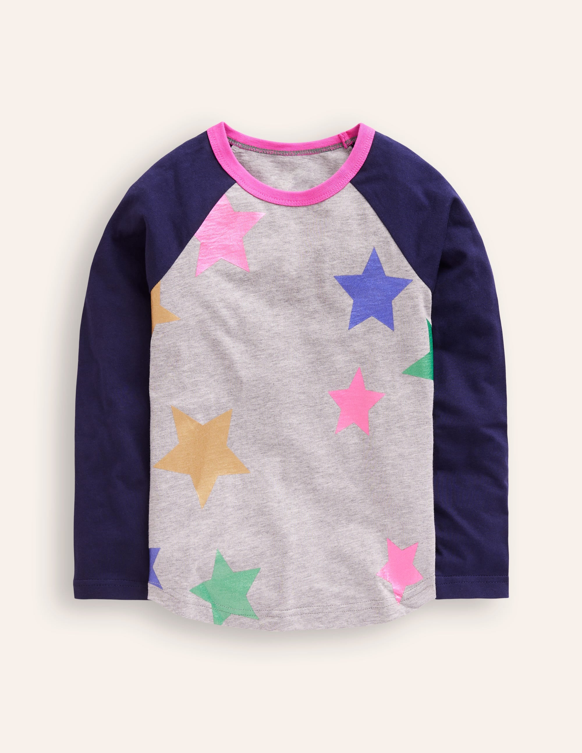 Colourblock Raglan T-shirt-College Navy/Grey Marl Stars - Image 1