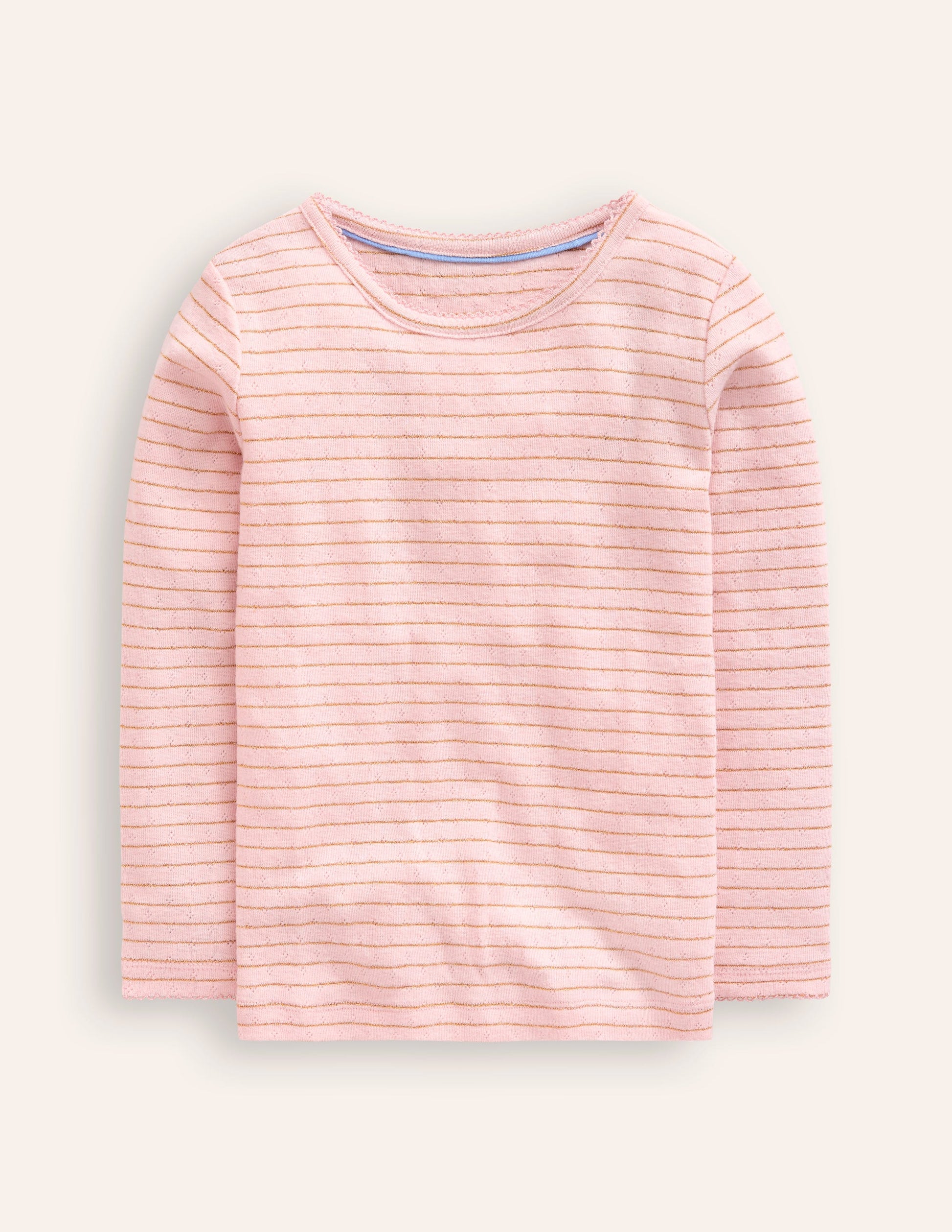 Long Sleeve Pointelle Top-Chalk Pink/ Gold Lurex Stripe-1