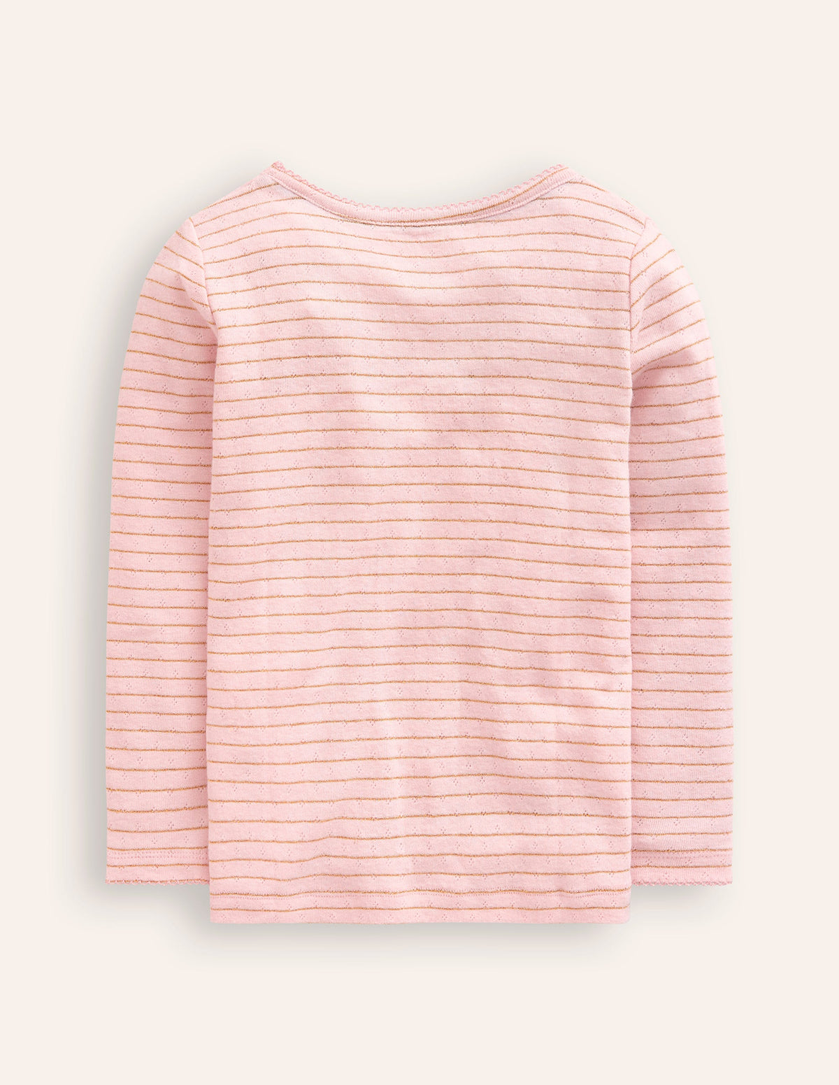 Long Sleeve Pointelle Top-Chalk Pink/ Gold Lurex Stripe - Image 2