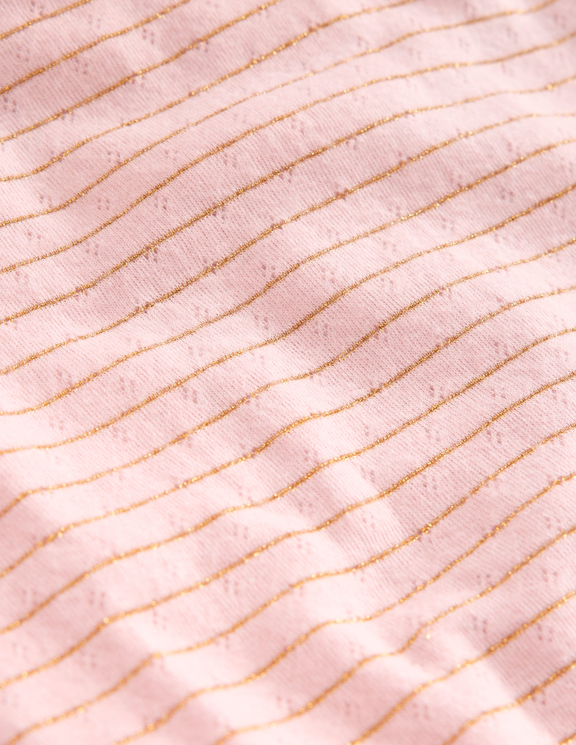 Long Sleeve Pointelle Top-Chalk Pink/ Gold Lurex Stripe - Image 3