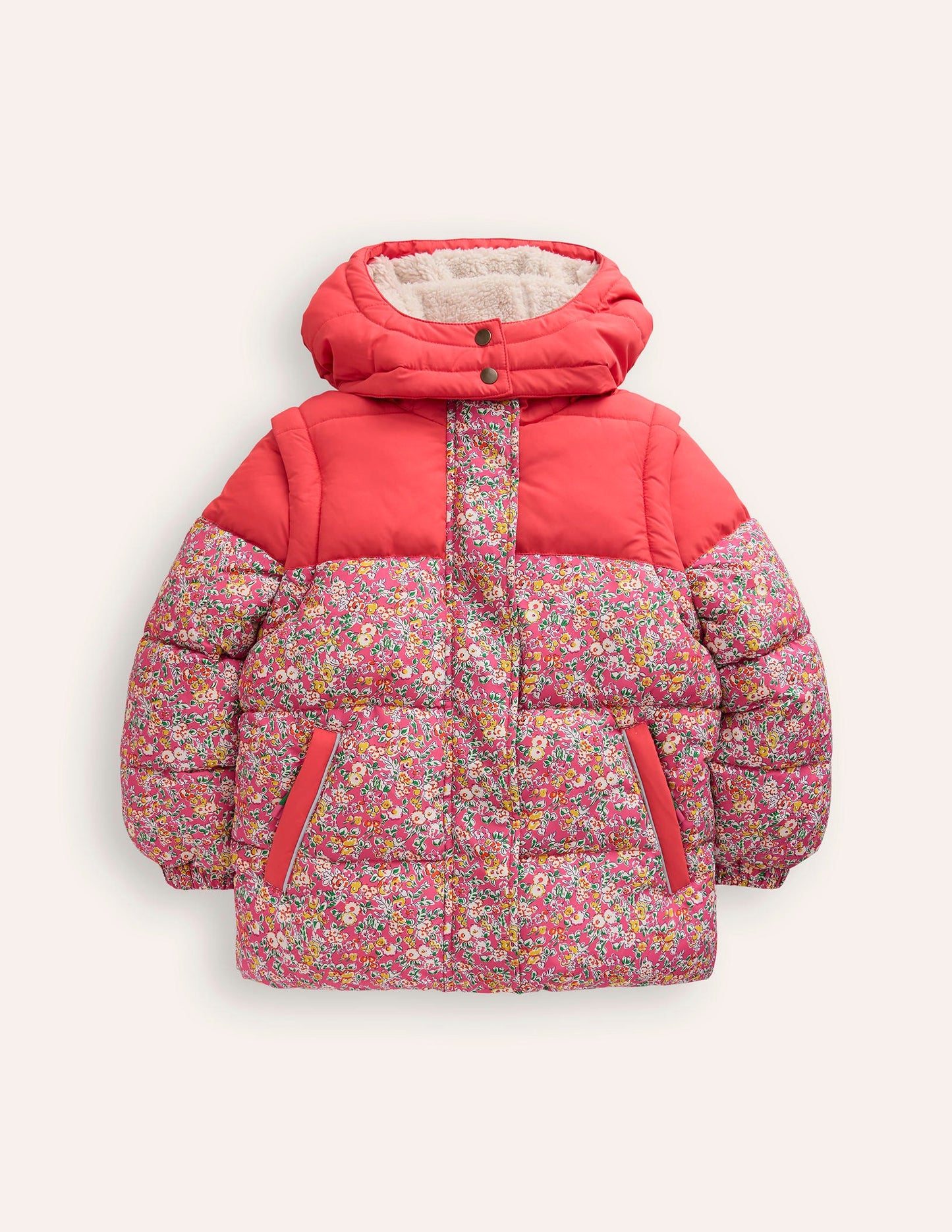 2-in-1 Padded Coat-Rose Petal Pink Vintage Floral