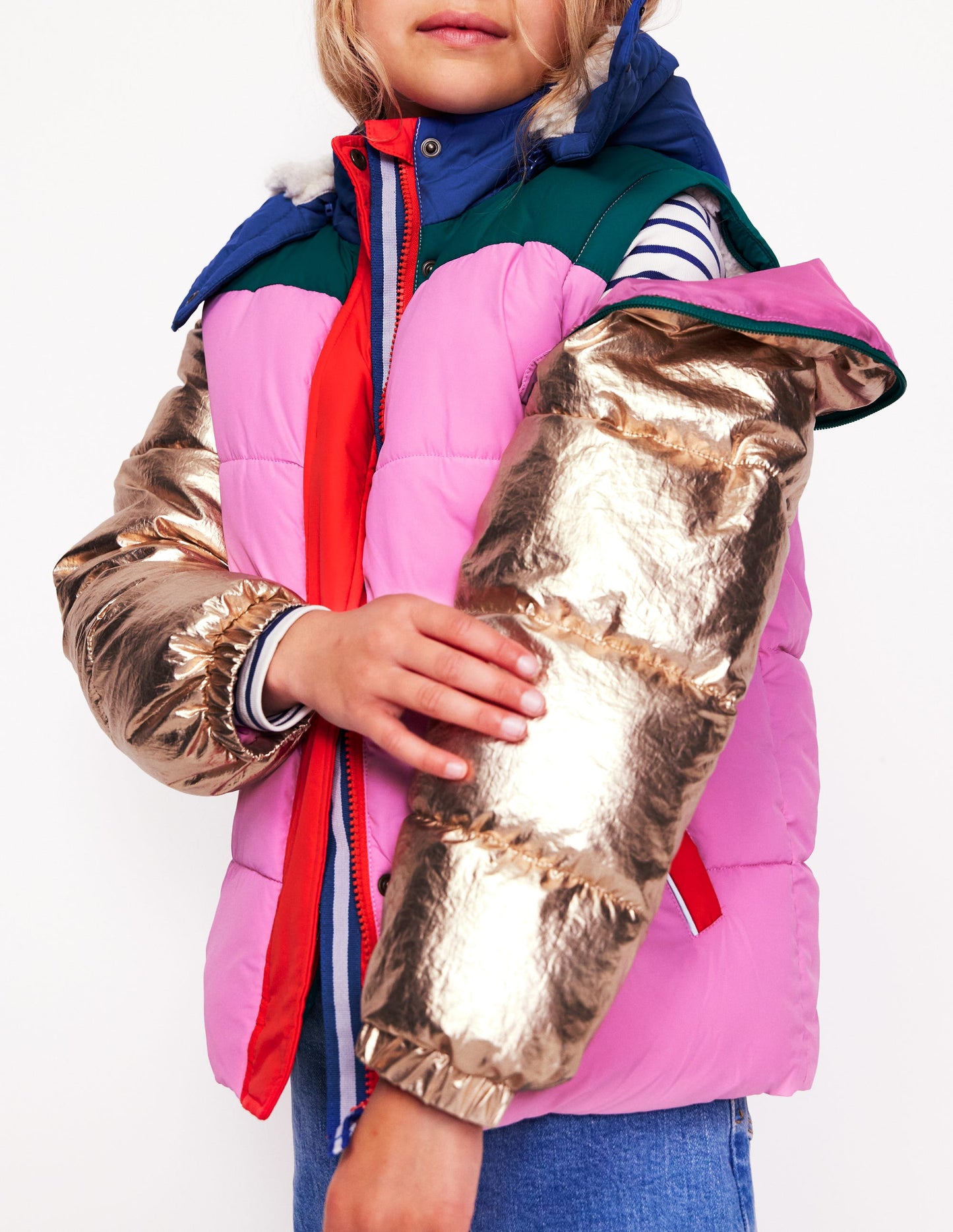 2-in-1 Padded Coat-Multi Metallic Colourblock