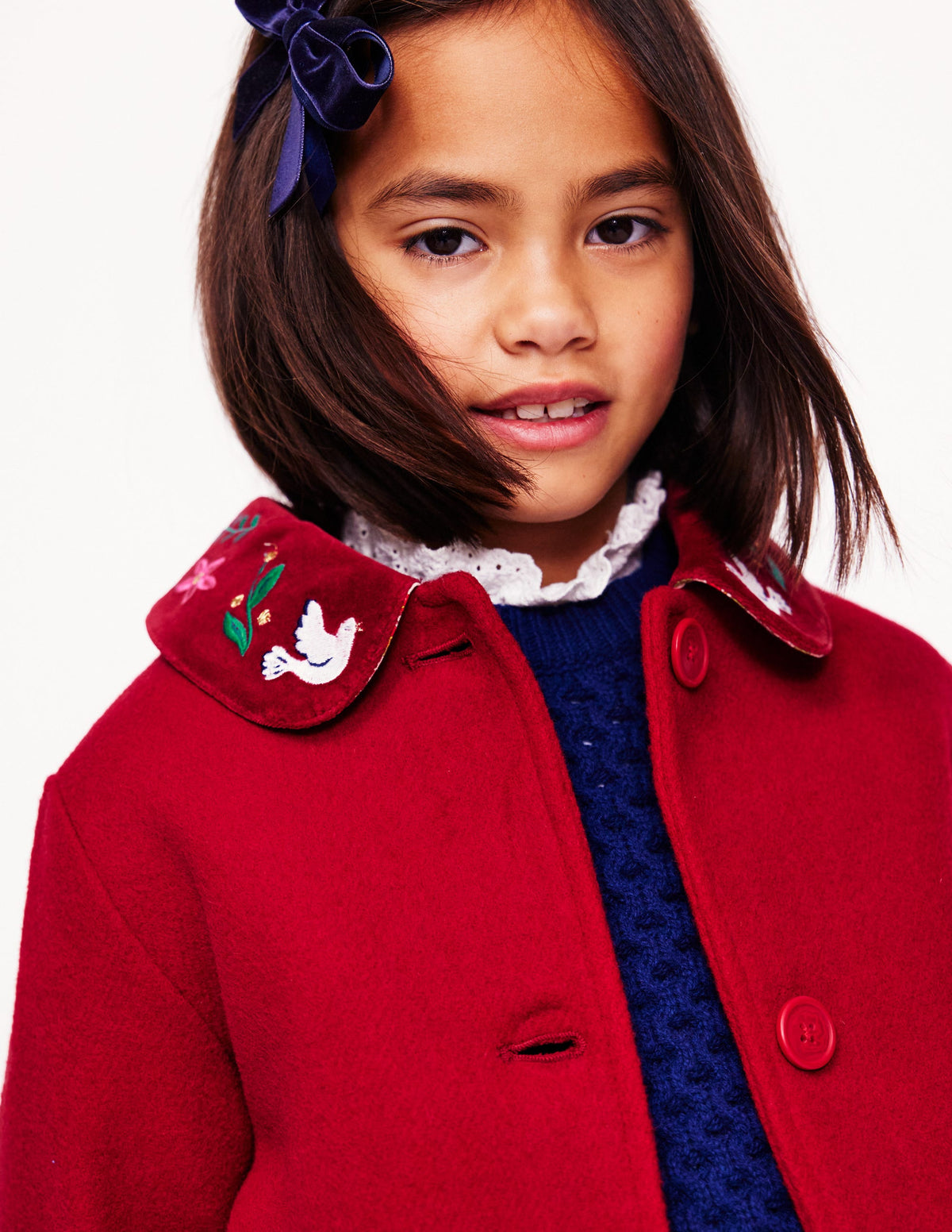 Wonderful Wool Blended Coat-Royal Red Embroidery - Image 2