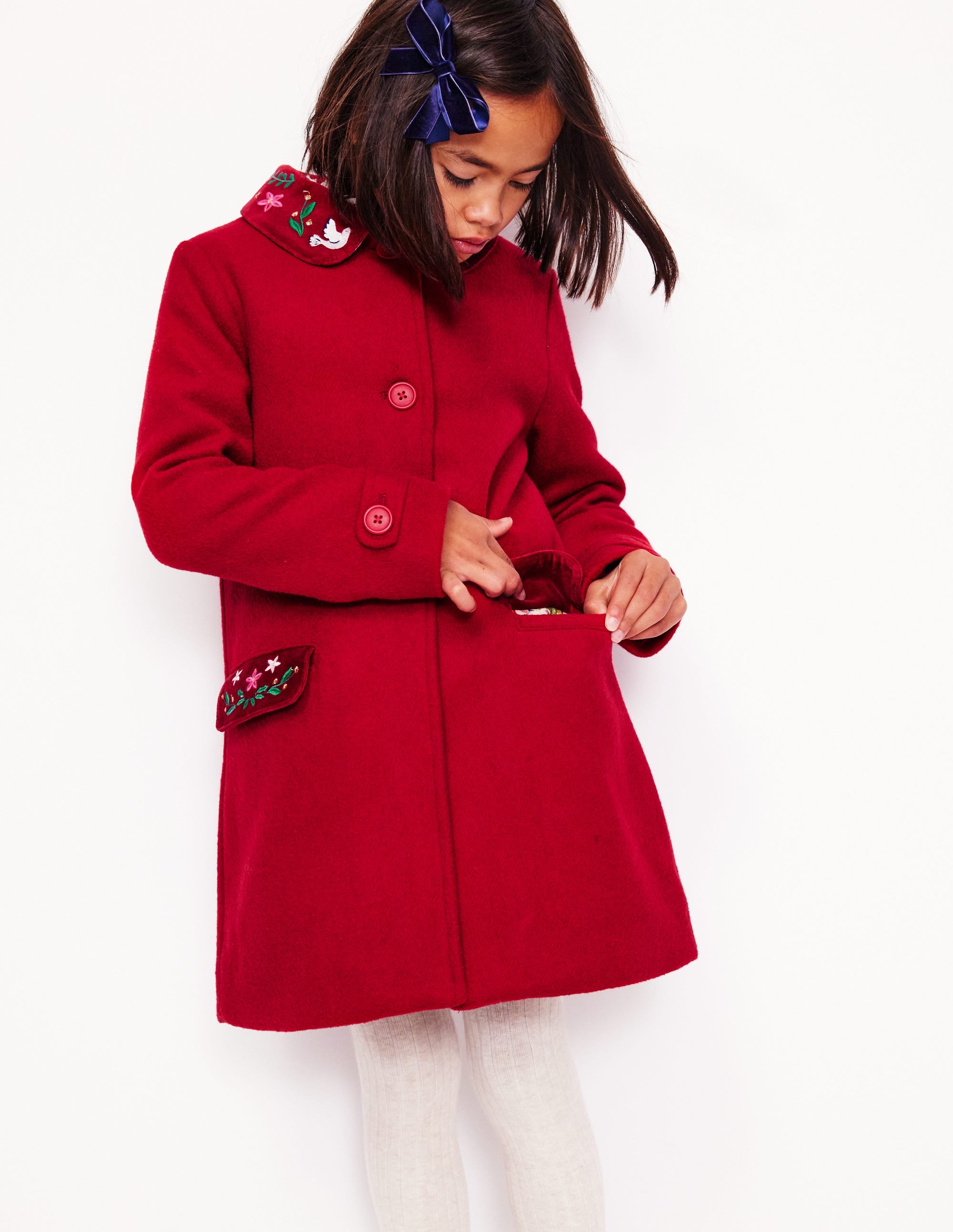 Wonderful Wool Blended Coat-Royal Red Embroidery - Image 3