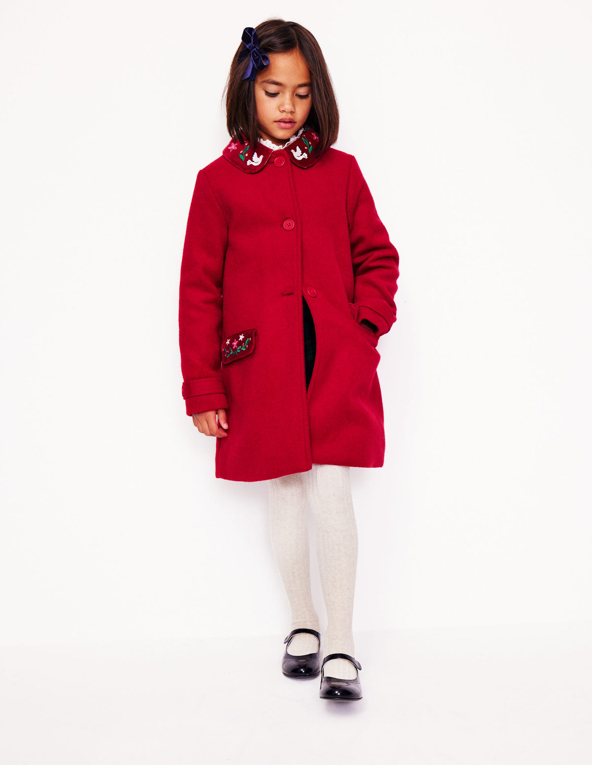 Wonderful Wool Blended Coat-Royal Red Embroidery - Image 4