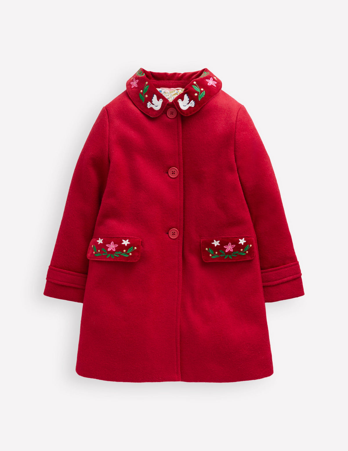 Wonderful Wool Blended Coat-Royal Red Embroidery - Image 6