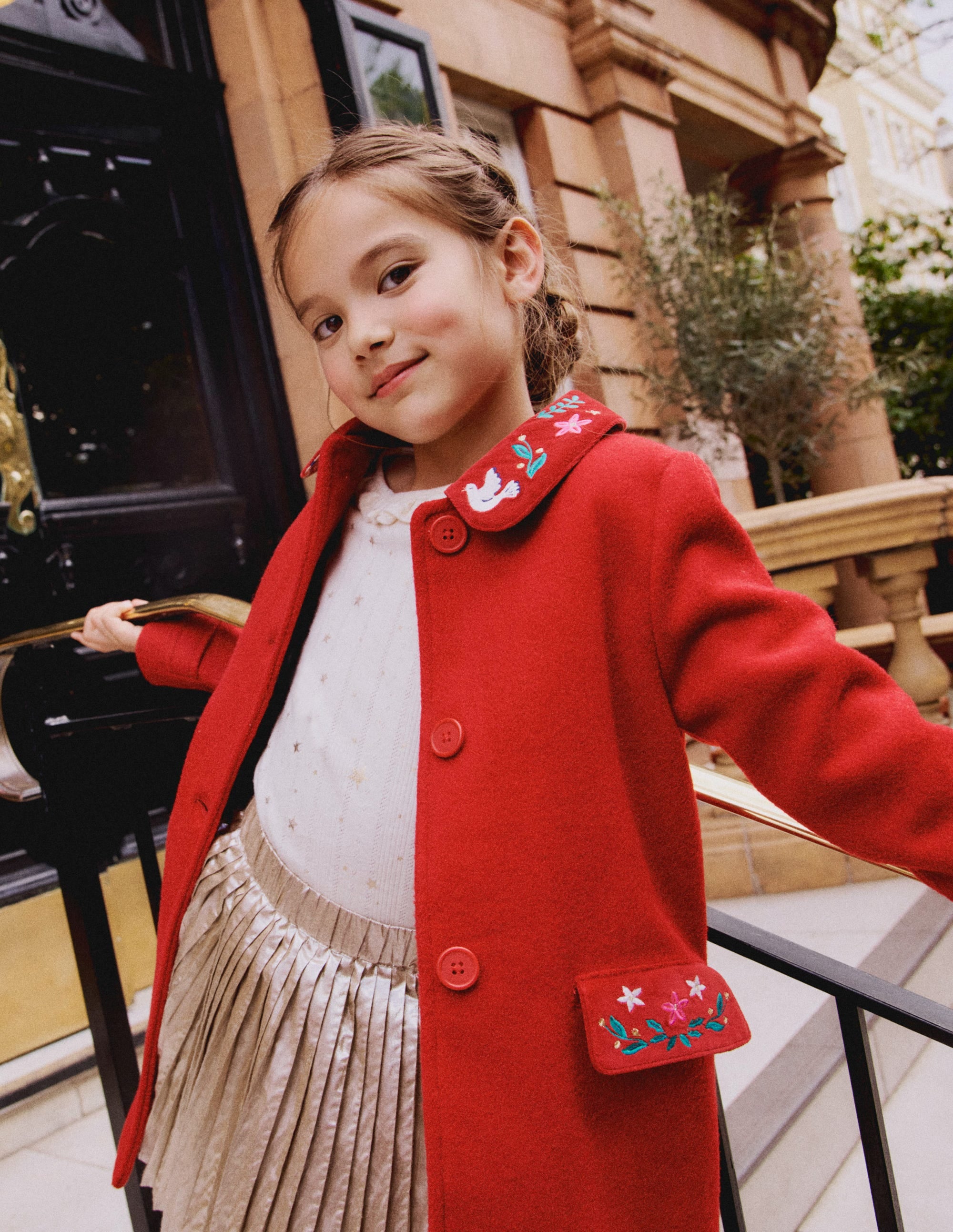Wonderful Wool Blended Coat-Royal Red Embroidery - Image 12