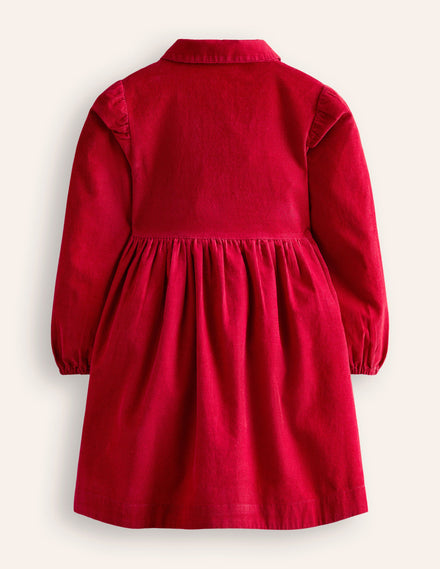 Puff Sleeve Shirt Dress-Carmine Red