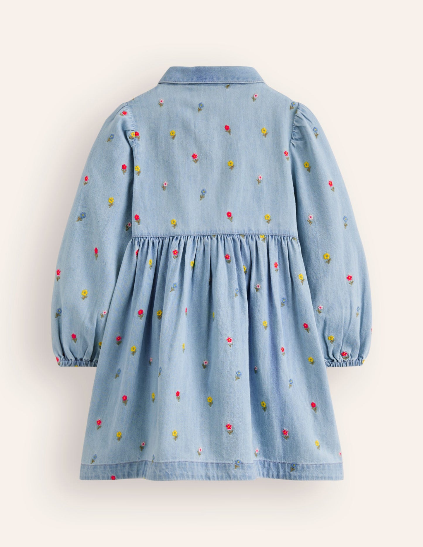 Aubrey Puff Sleeve Shirt Dress-Mid Vintage Denim Flower