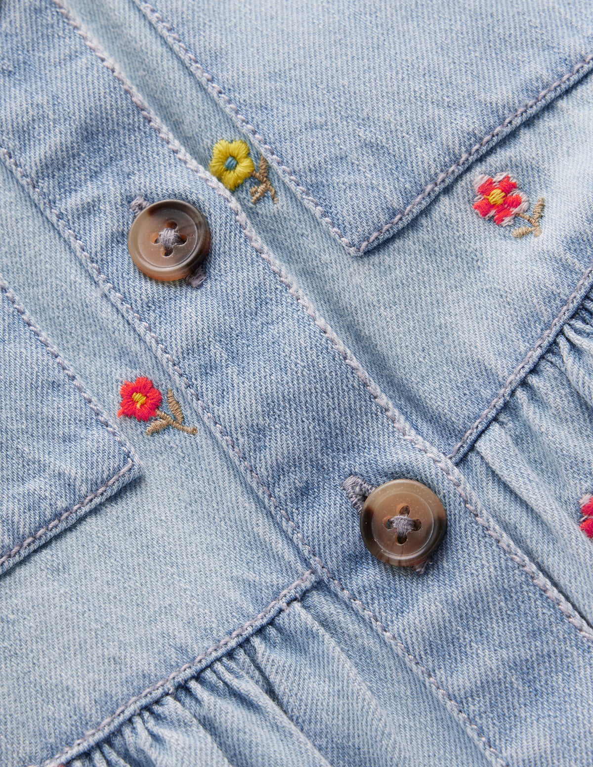 Aubrey Puff Sleeve Shirt Dress-Mid Vintage Denim Flower - Image 3