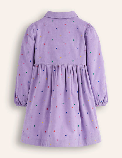 Aubrey Puff Sleeve Shirt Dress-Aster Purple Embroidered Spot