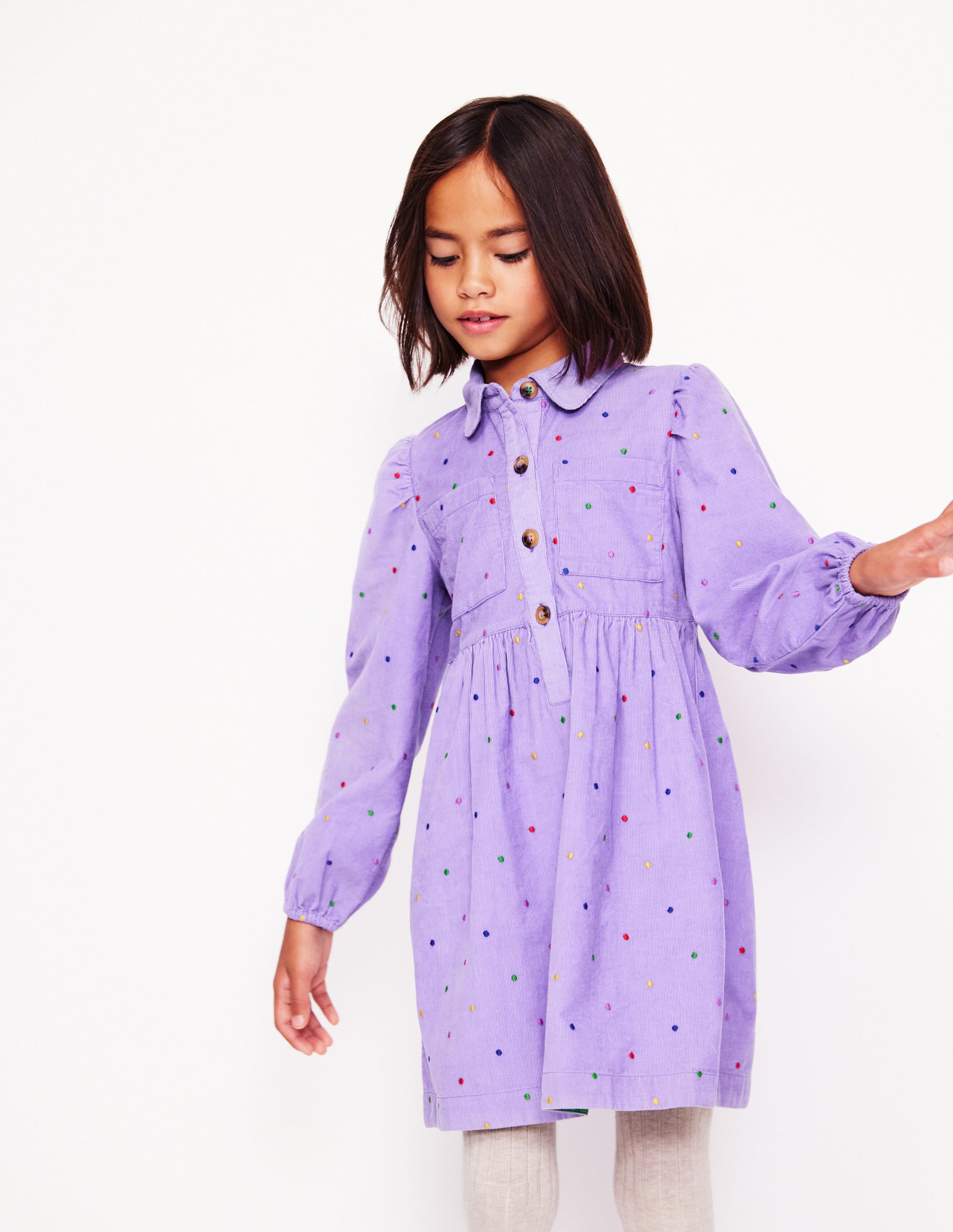 Aubrey Puff Sleeve Shirt Dress-Aster Purple Embroidered Spot - Image 1