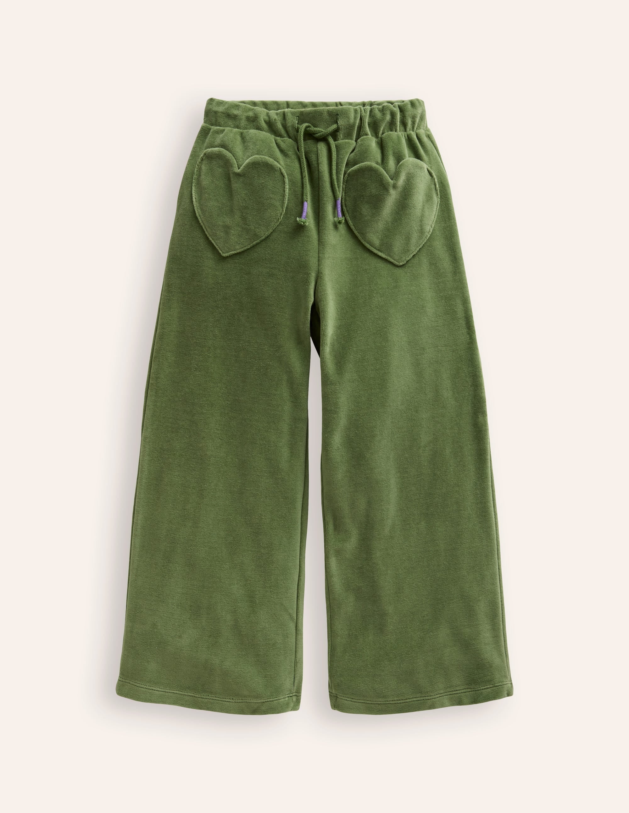 Heart Pocket Velour Sweatpants-Safari Green - Image 1