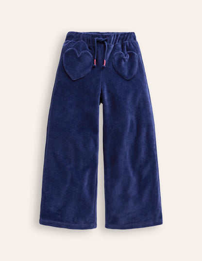 Heart Pocket Velour Sweatpants-Starboard Blue