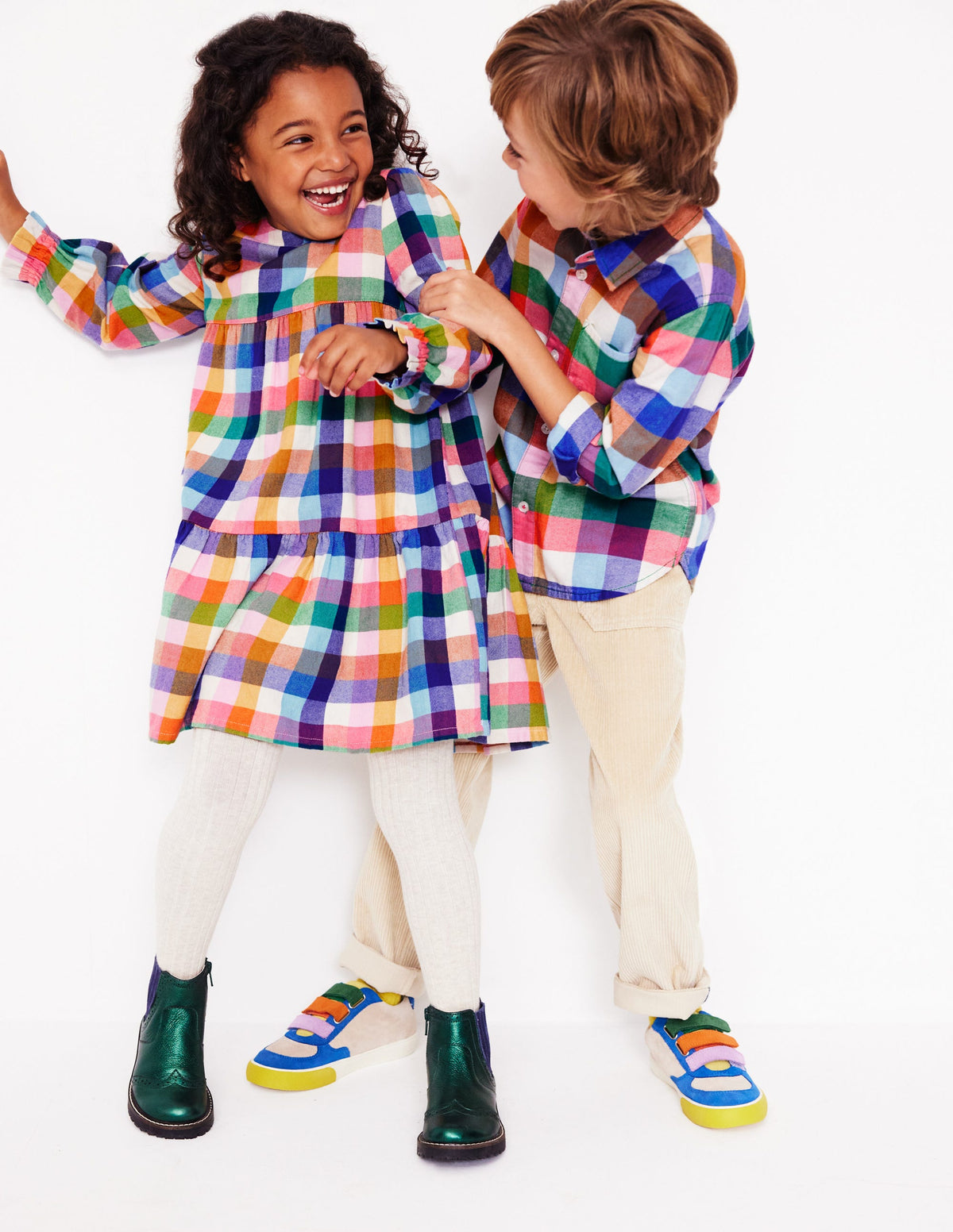 Betsy Tiered Twirly Dress-Multigingham - Image 4