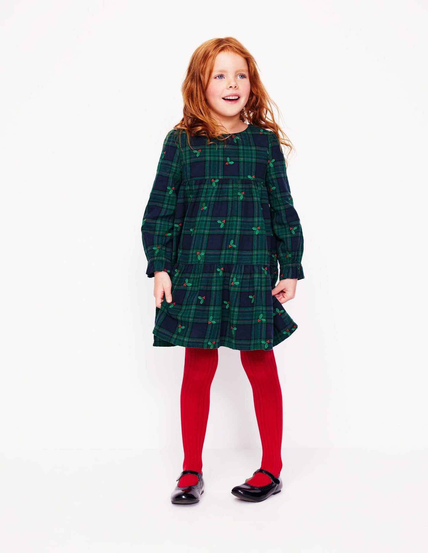 Betsy Tiered Twirly Dress-Blackwatch Check Holly