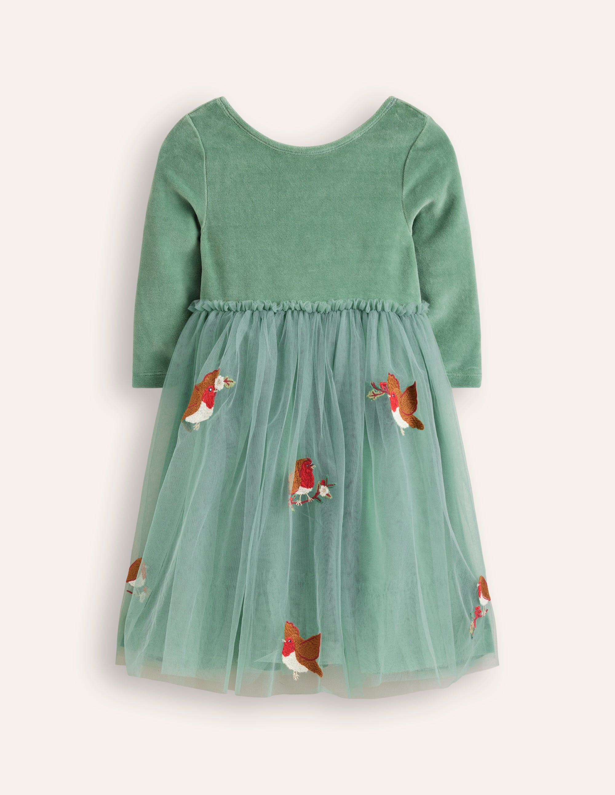 Velvet Tulle Appliqué Dress-Eucalyptus Robins - Image 5