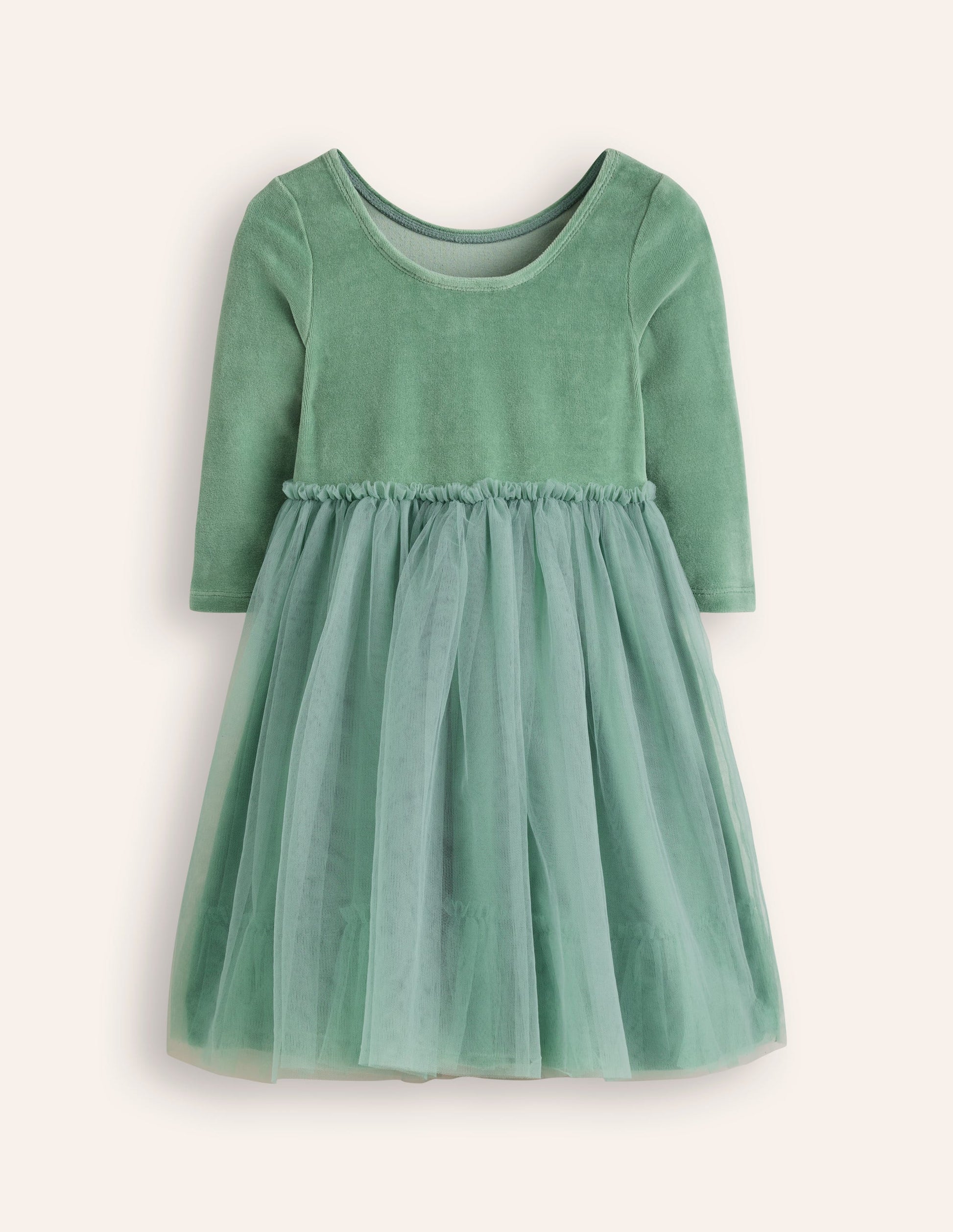 Velvet Tulle Appliqué Dress-Eucalyptus Robins-6