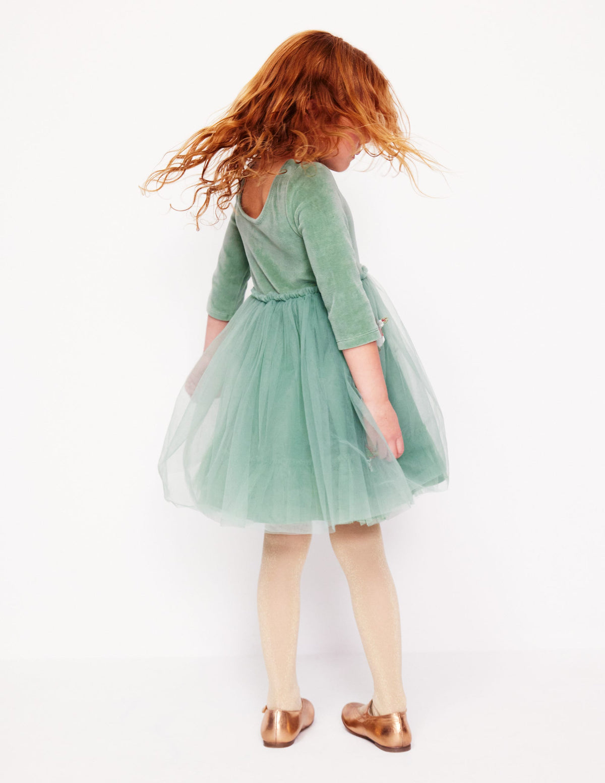 Velvet Tulle Appliqué Dress-Eucalyptus Robins - Image 4
