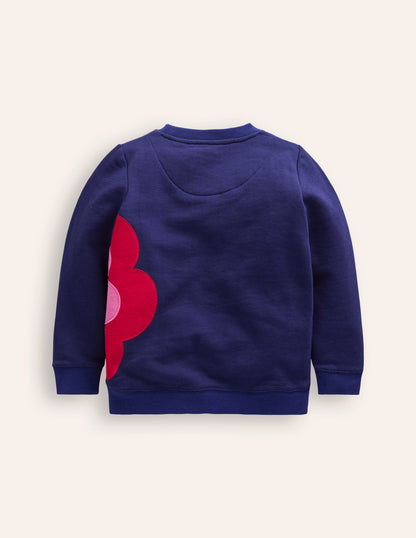 Appliqué Sweatshirt-Sapphire Blue Flower