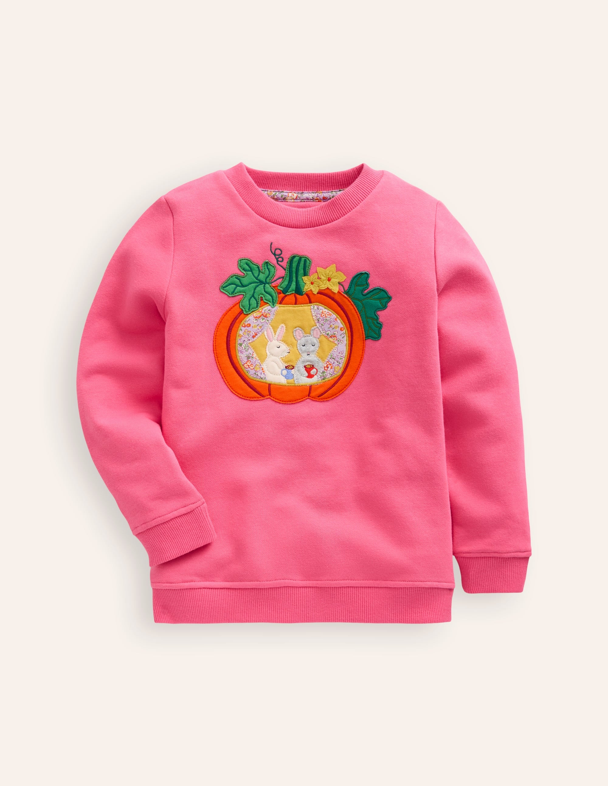 Appliqué Sweatshirt-Rose Petal Pink Pumpkin House - Image 1