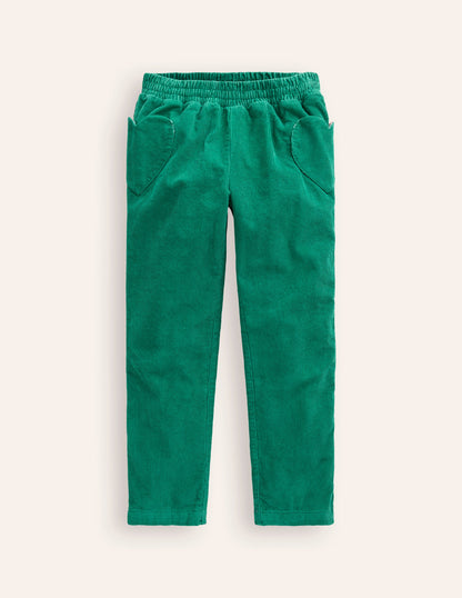 Lined Pull-on Cord Pants-Alpine Green