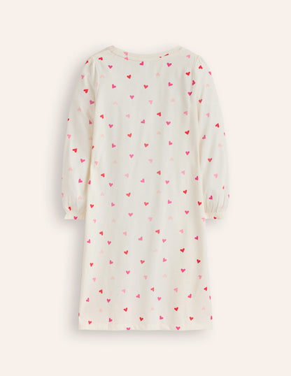 Printed Long-sleeved Nightie-Multi Hearts