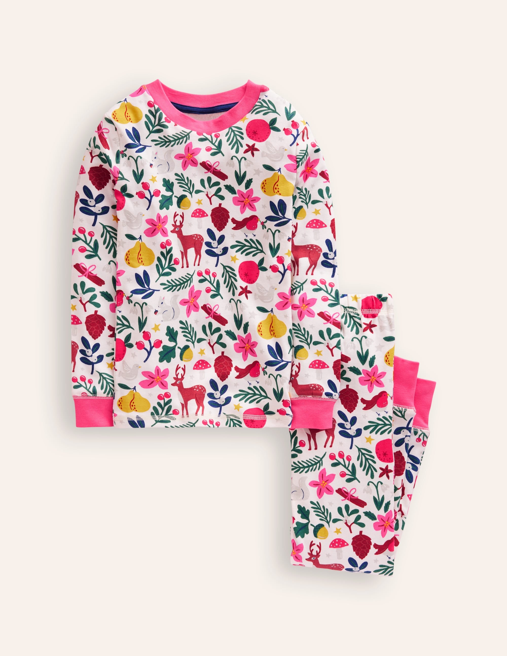 Snug Long John Pajamas-Ivory Festive - Image 1