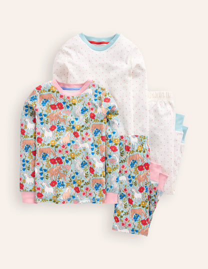 Twin Pack Snug Pajamas-Blue Pony Floral