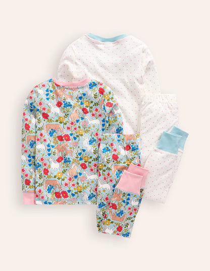 Twin Pack Snug Pajamas-Blue Pony Floral