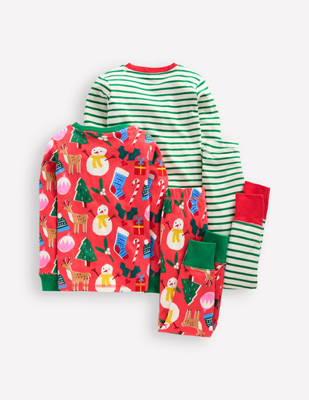 Twin Pack Snug Pajamas-Jam Red Christmas