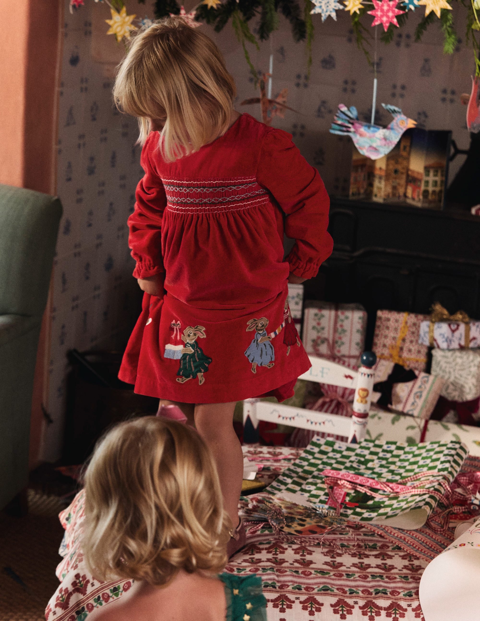Bess Cosy Smocked Dress-Poppy Red Rabbit - Image 4