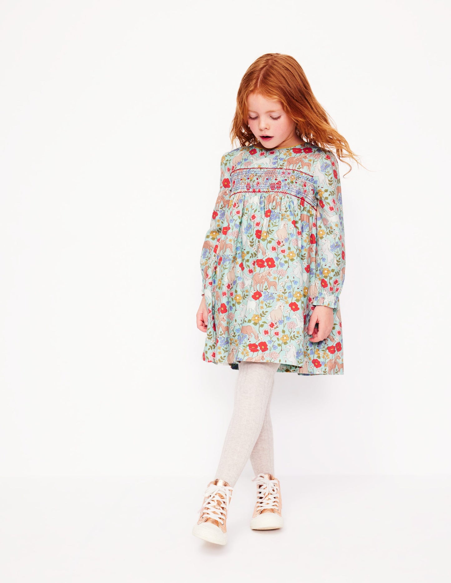 Bess Cosy Smocked Dress-Blue Frost Pony Floral