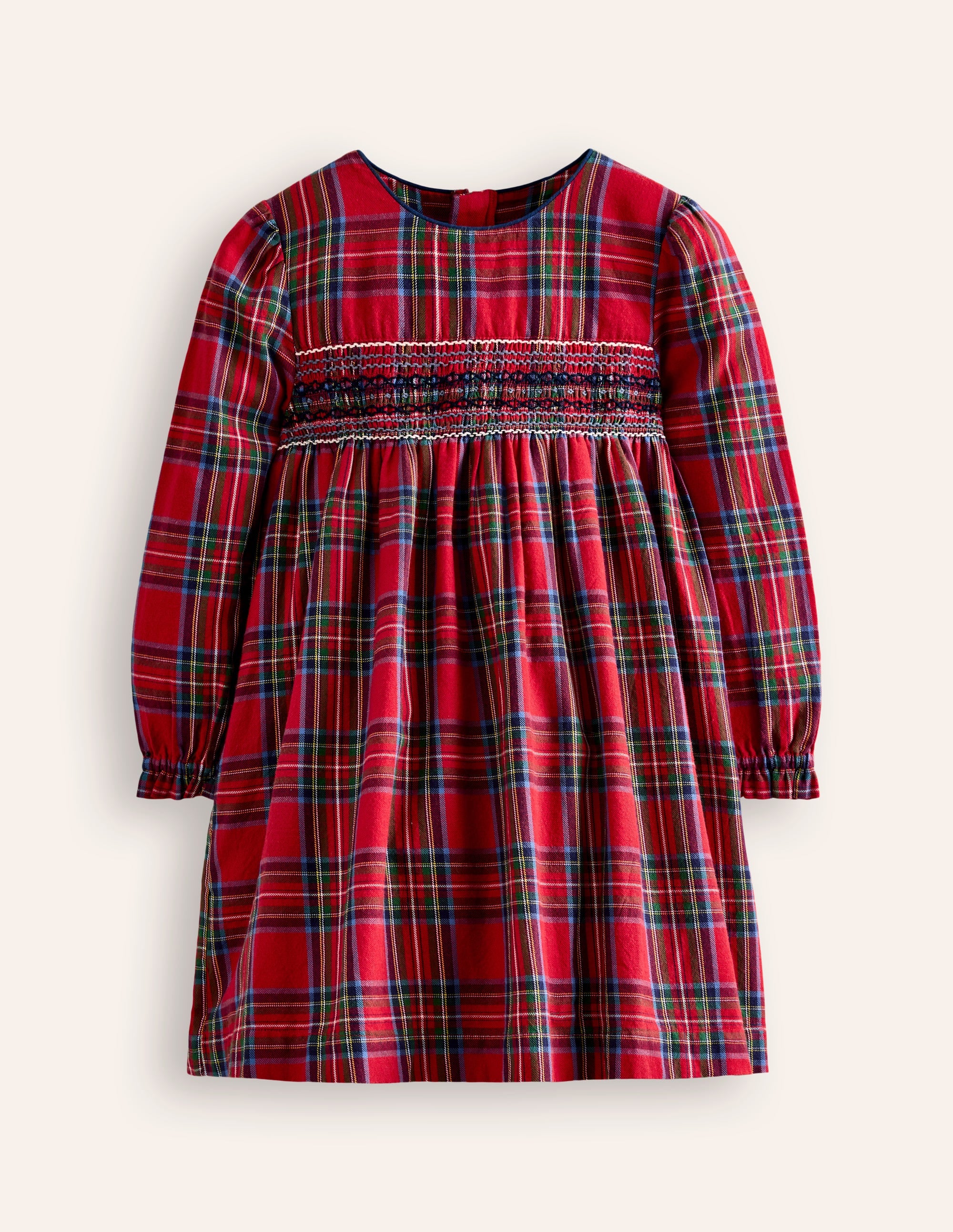 Bess Cosy Smocked Dress-Red and Blue Check - Image 1