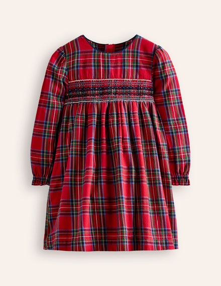 Bess Cosy Smocked Dress-Red and Blue Check