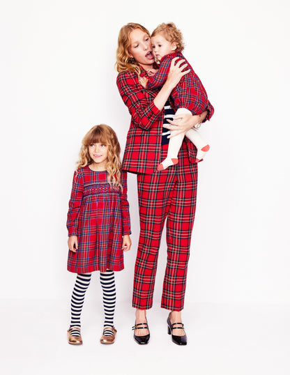 Bess Cosy Smocked Dress-Red and Blue Check