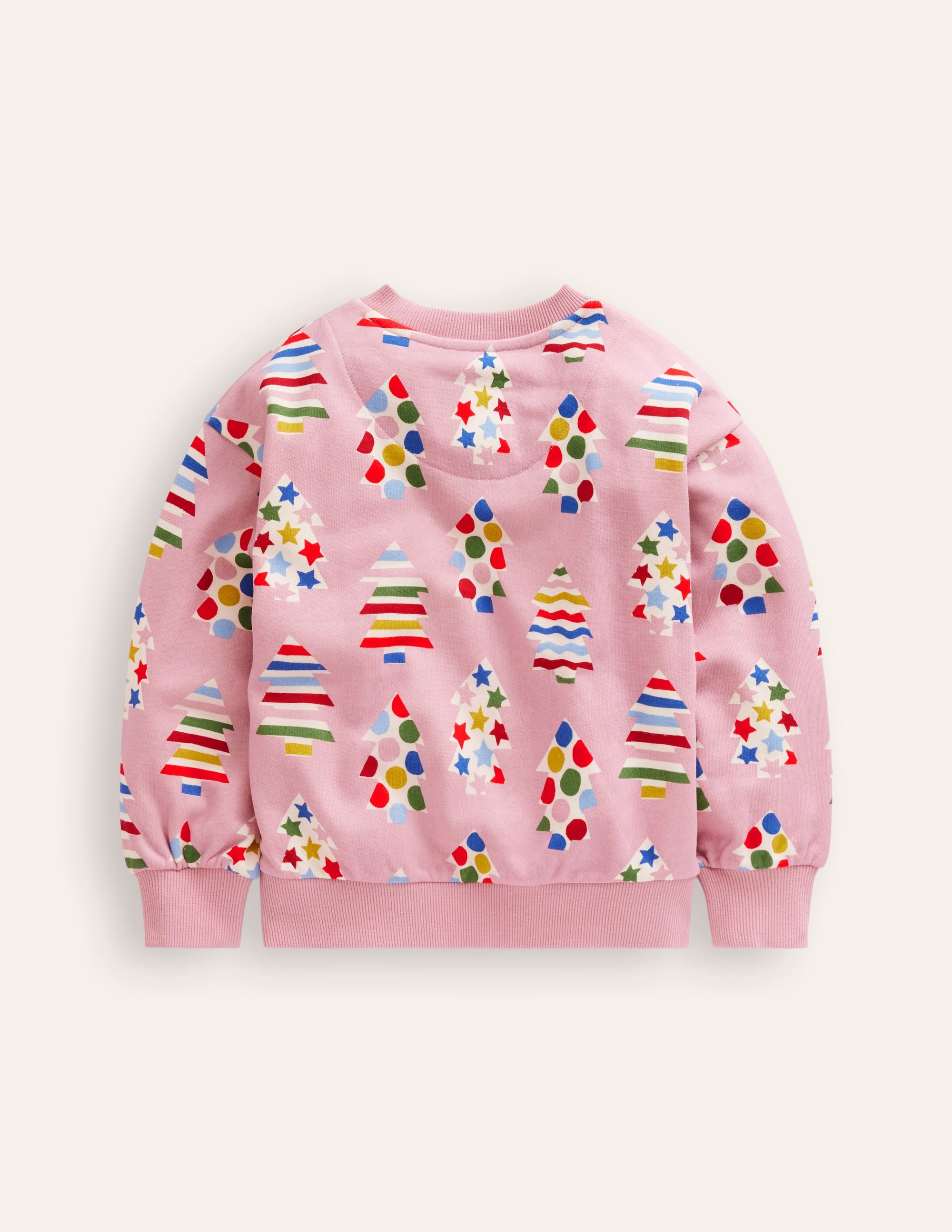 Printed Relaxed Sweatshirt-Vintage Pink Christmas Trees - Image 2