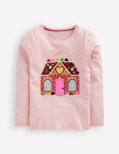 Lift The Flap T-Shirt-Chalk Pink Gingerbread House