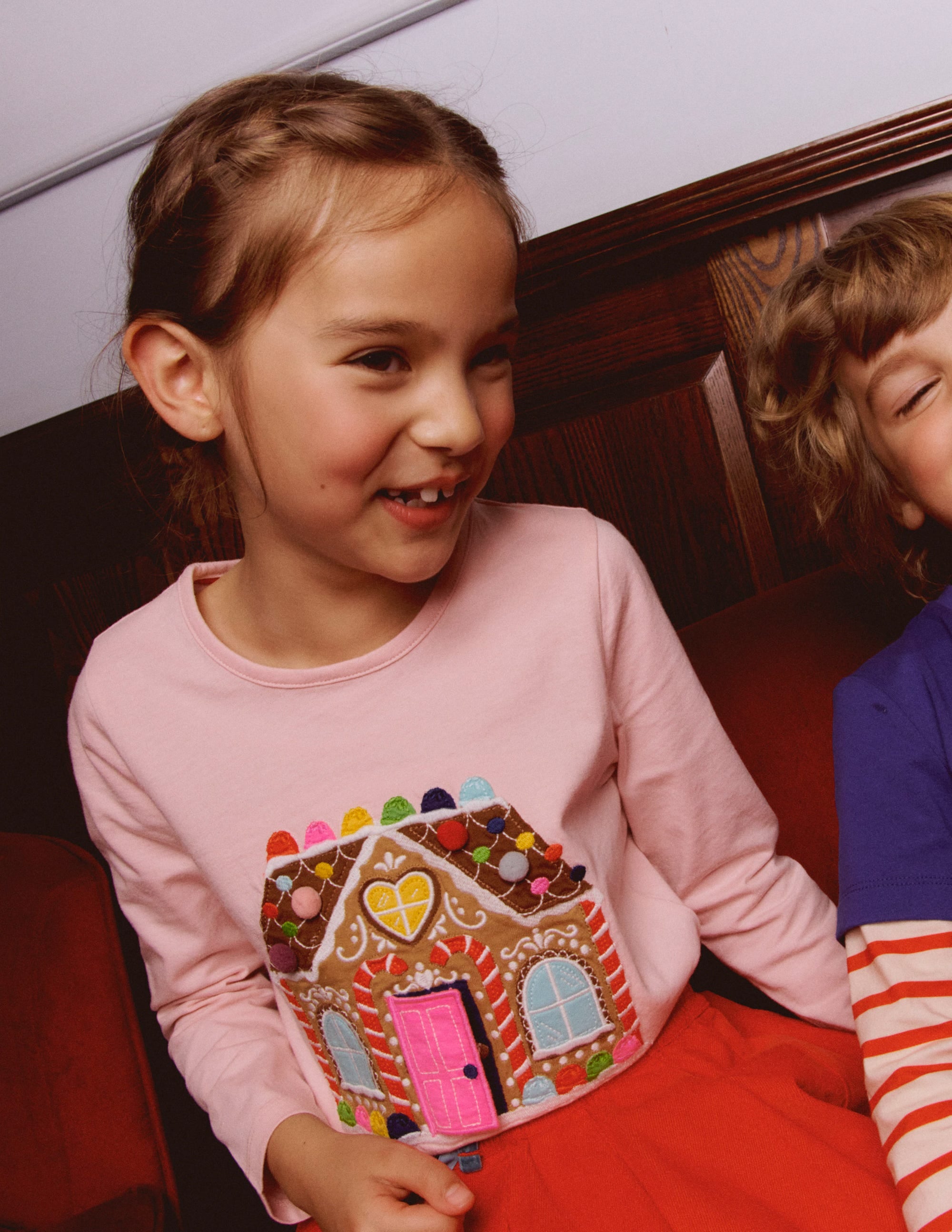 Lift The Flap T-Shirt-Chalk Pink Gingerbread House - Image 4